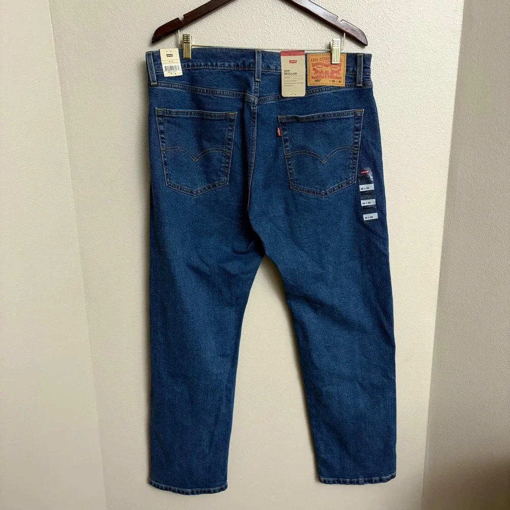 Levi's 505 Regular Fit Jeans 36x30 Blue Denim Stretch Straight Leg